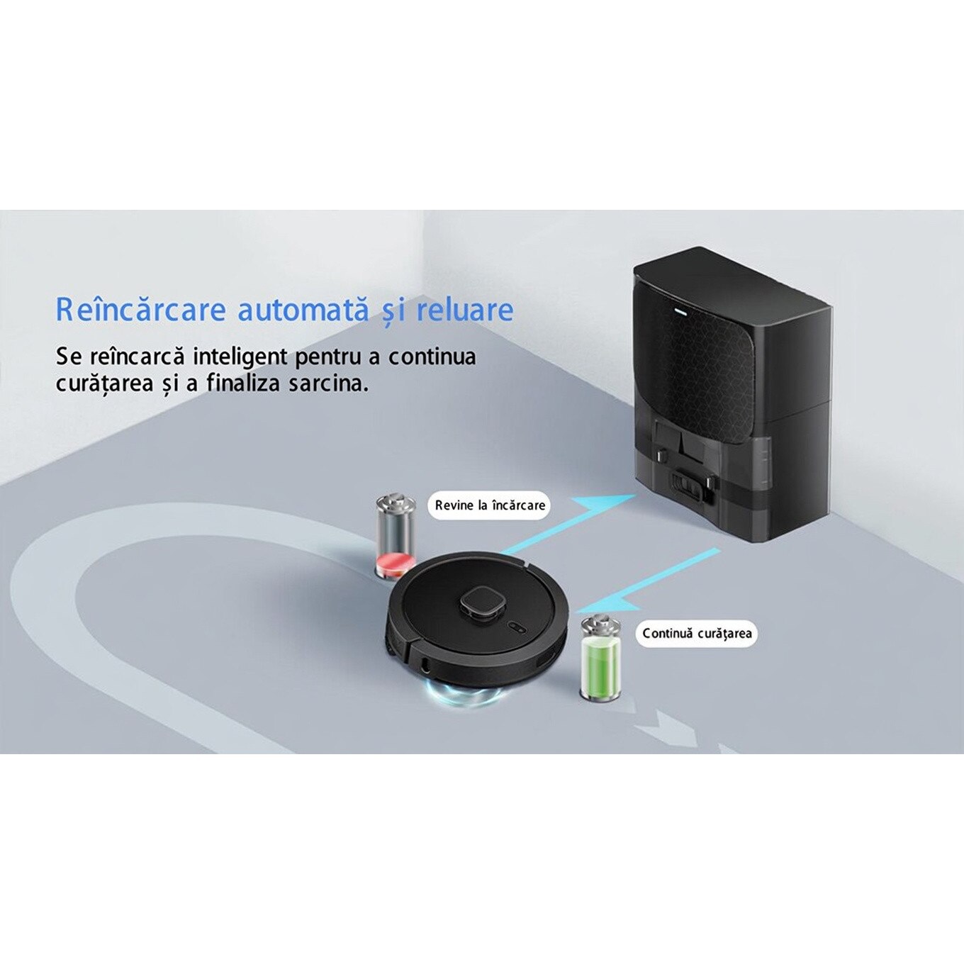 Aspirator robot NexHome, model Valerio Smart, 3000 Pa, navigatie LiDAR, functie mopare, set complet, negru, 350x98mm