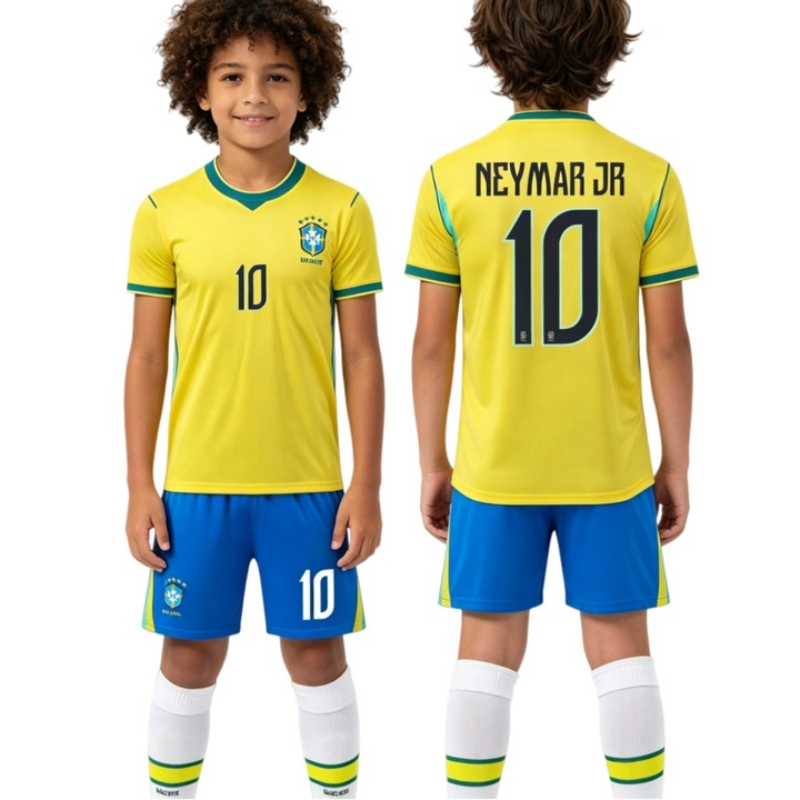 Echipament sportiv copii, Brazil Neymar Fotbal Tricou, YSHT, Poliester, Galben, Galben