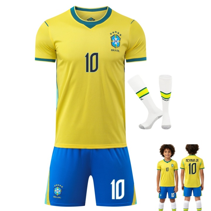 Echipament sportiv copii, Brazil Neymar Fotbal Tricou, YSHT, Poliester, Galben, Galben