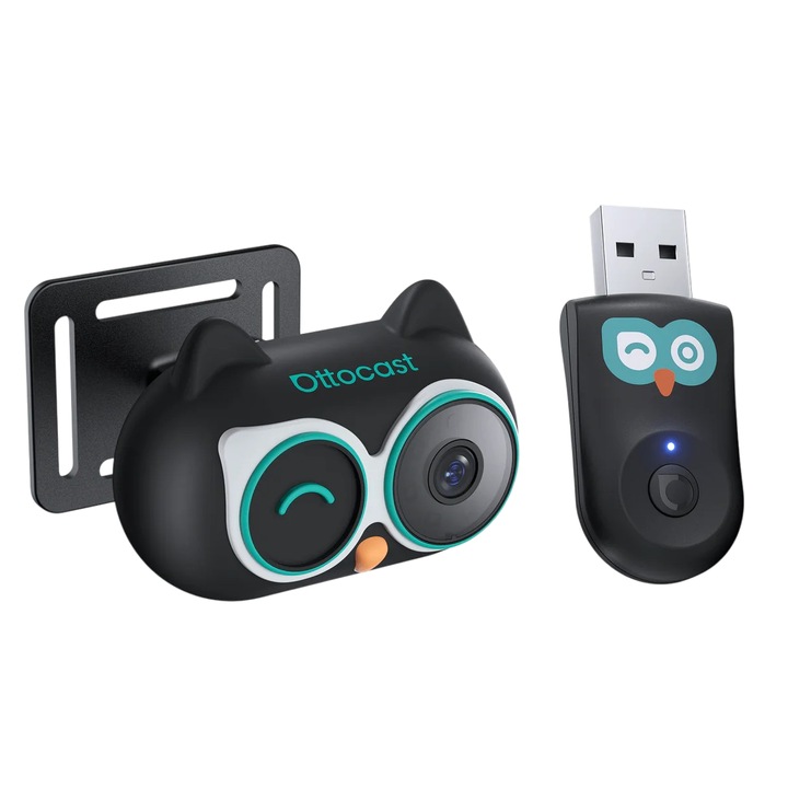 Camera de supraveghere Wireless Ottocast CA520 CarPlay multimedia 2-in-1 & Android Auto + Baby video monitor pentru masina 1080p, Plug&Play, Negru