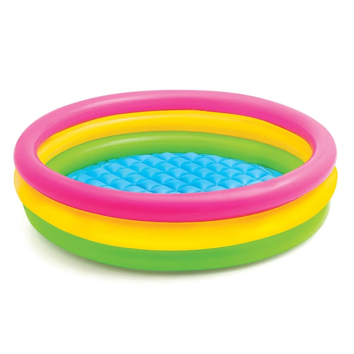 Piscină gonflabilă Curcubeu pentru copii cu podea moale, 61x22cm, multicolor