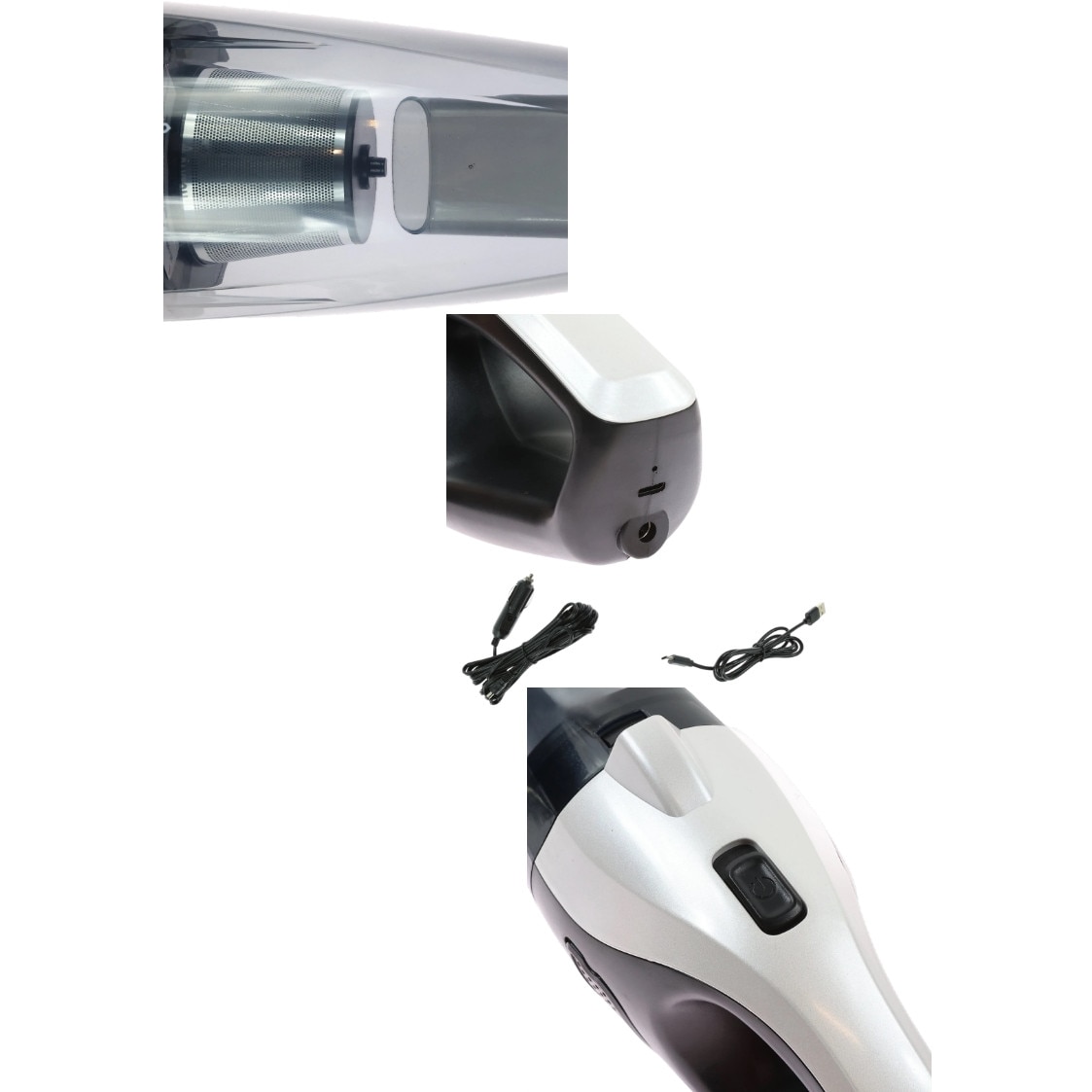 Aspirator de mână cu acumulator, 150 W, capacitate 450 ml, filtrare HEPA, 37x10x11 cm, alb/negru