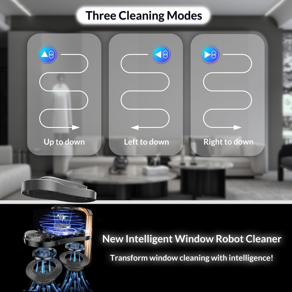 Robot de curatare a geamurilor cu pulverizare dubla de apa, putere de aspirare de 3000 Pa, detectare a marginilor, aplicatie si telecomanda, curatitor automat de geamuri pentru ferestre, gresie si usi de sticla