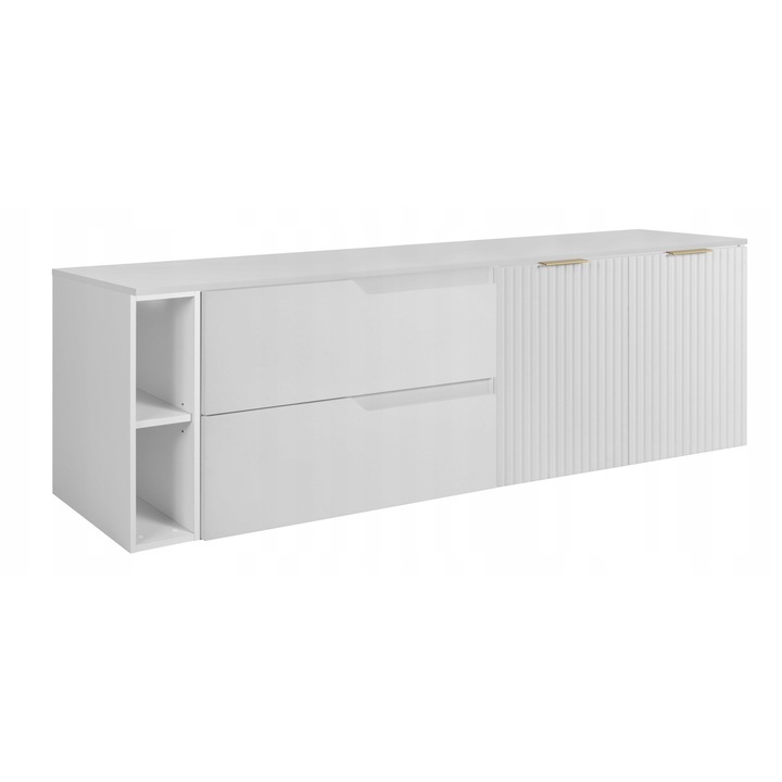 Dulap Baie Suspendat Rodan, Modern/Flow, Alb, 160x46x57 cm, Fronturi MDF Riflat Anti-Umezeala, Blat Si Raft Deschis Incluse