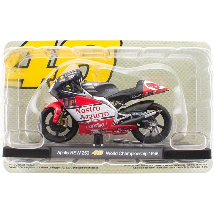 Aprilia RSW 250 46 World Championship 1998 motorkerékpár modell, fém die-cast 1:18 replika