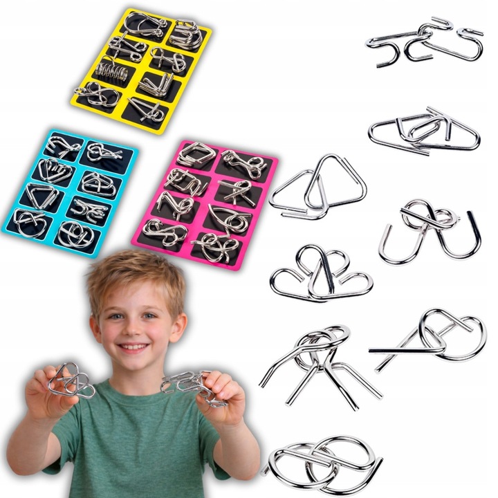 Fém puzzle készlet, 24 darab, logikai játék, többszínű, 6+ év