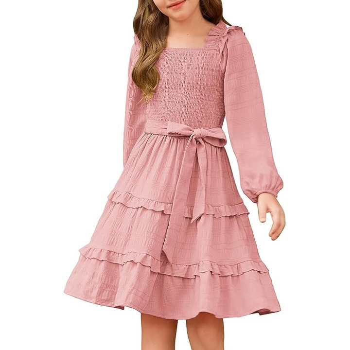 Rochie pentru fete, GRACE KARIN, casual, roz, 8 ani, croi A, maneca lunga