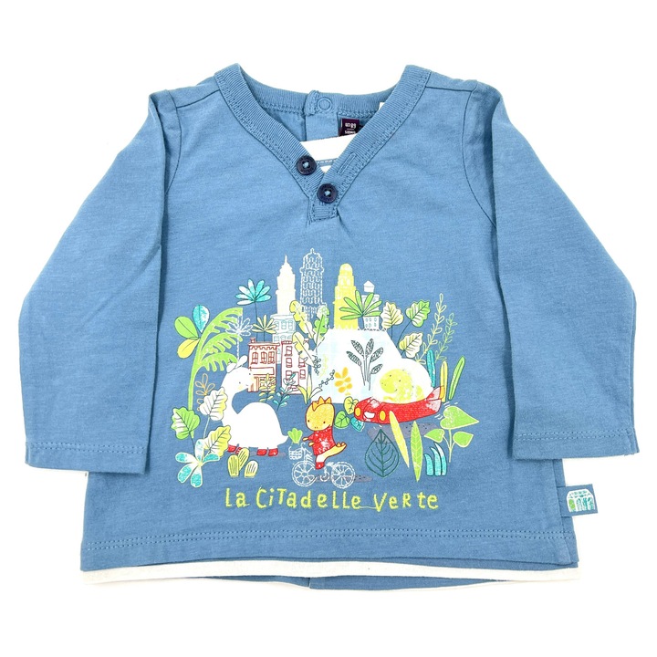 Bluza bebelusi baieti, 6 luni, 68 cm, Sergent Major, Bumbac moale lejer, Albastru deschis cu imprimeu