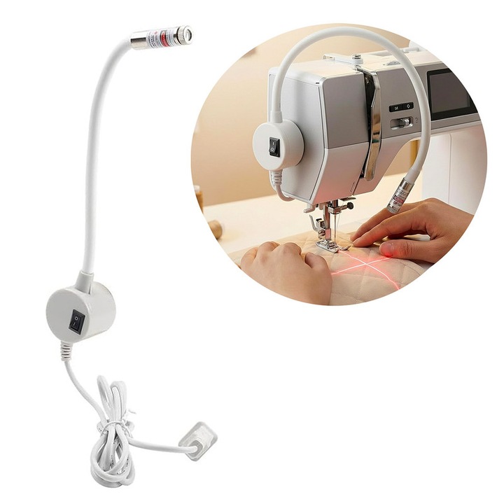Mágneses helyzetjelző lámpa varrógéphez, Chucai, piros sugár, USB, 360 fokos állíthatóság, egyenes vonal/pont/célkereszt