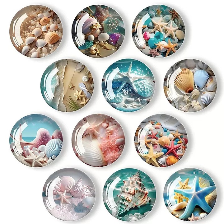 Set 12 magneti decorativi pentru frigider, multicolori, cristal, 3cm