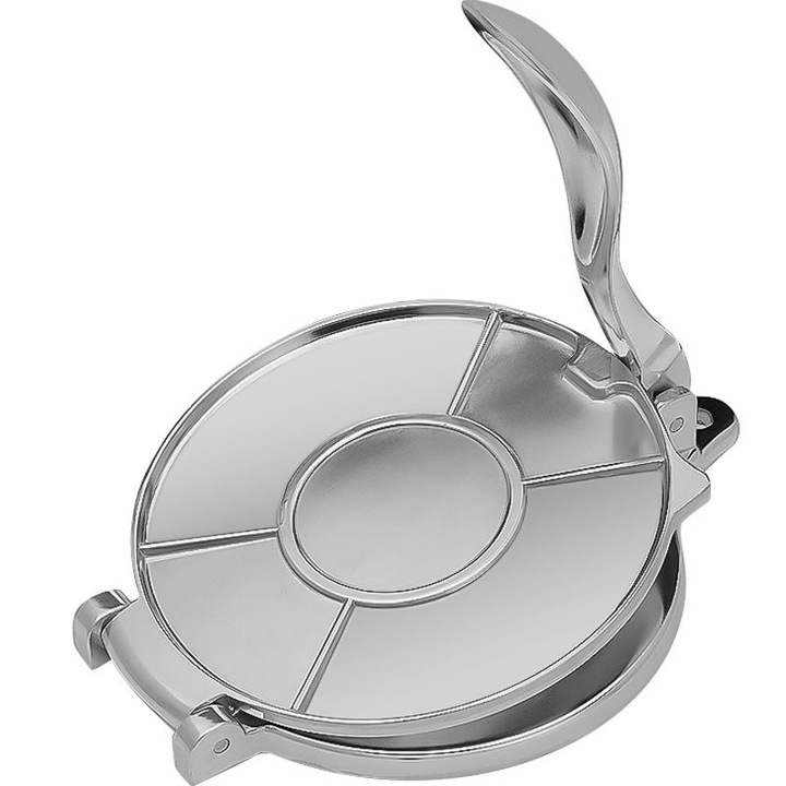 Presa pentru tortilla si lipii din aliaj de aluminiu, manuala, multifunctionala pentru pizza si placinte, argintiu, 20 cm
