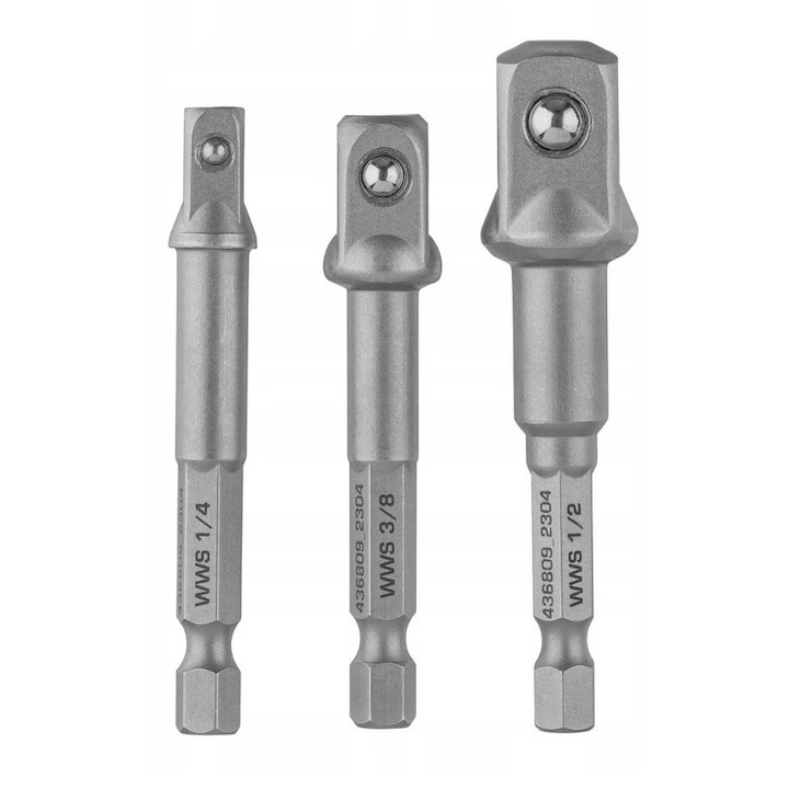 ParkSide csőkulcs adapter készlet 1/4", 3/8", 1/2" – fúrógéppel kompatibilis, 3 darab
