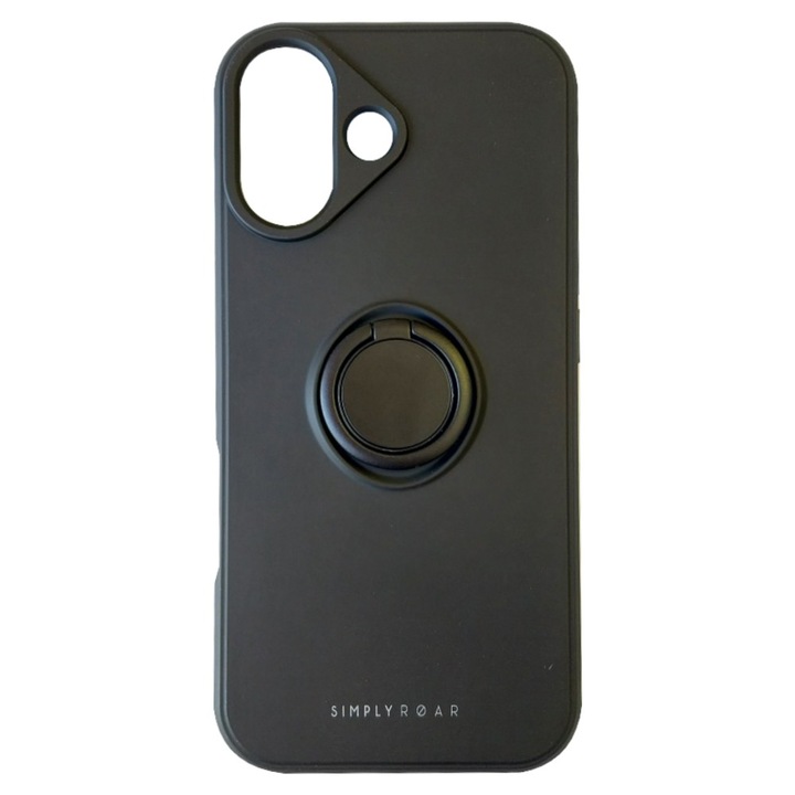 Husa telefon Roar pentru iPhone 17, neagra, cu inel rotativ, material TPU