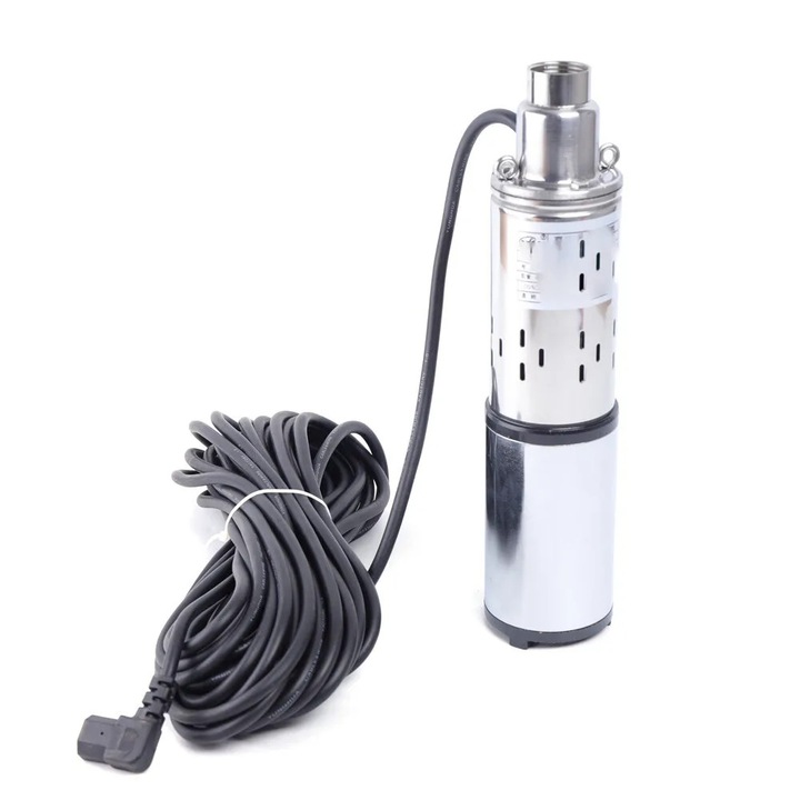 Pompa de put adanc, Pompa submersibila, 7, 6 cm, 280 W, 48 V, Inox, Compatibila cu nisip, Inaltime max. pompare 60 m, Argintiu