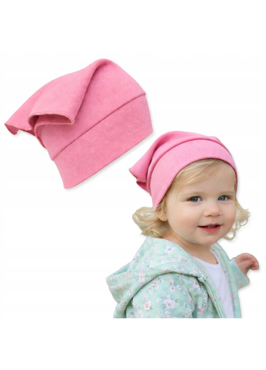 Caciula beanie fetite Dartomik, roz, 40x25cm, din bumbac, cu deschidere pentru ajustare, set.
