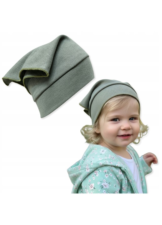 Caciula beanie copii Dartomik, 100% bumbac, elastica, verde masliniu, 0-6 luni