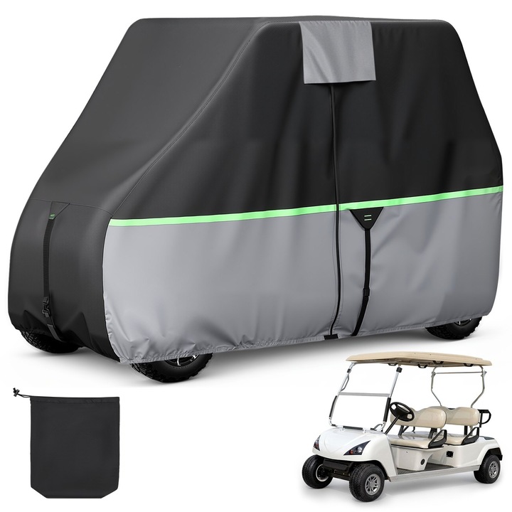 Husa/Prelata masinuta/carucior de golf, Tip acoperire completa, Pentru 4 locuri (2+2), Material Oxford 600D impermeabil, Strat PU, Trei usi cu fermoar, Potrivire universala