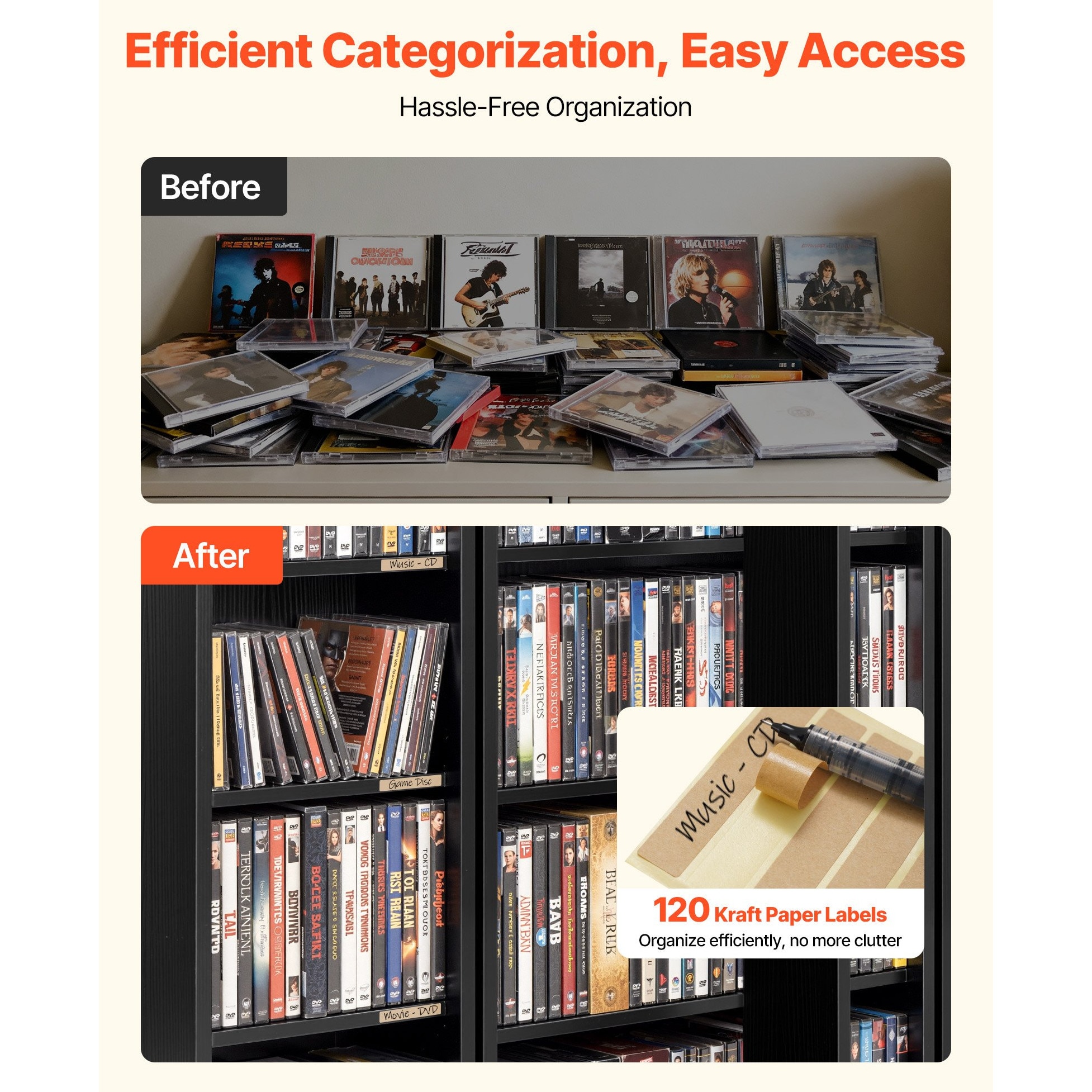 Dulap depozitare multimedia, Raft CD/DVD cu 6 polite, Organizator