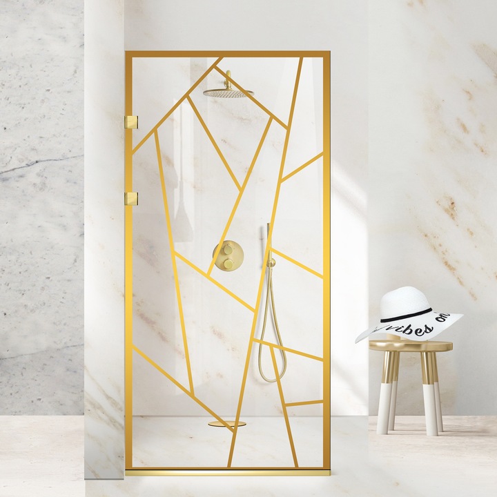Aqua Elegance Gold 60x190 cm zuhanyfal, arany Atlas modell, víztiszta biztonsági üveg