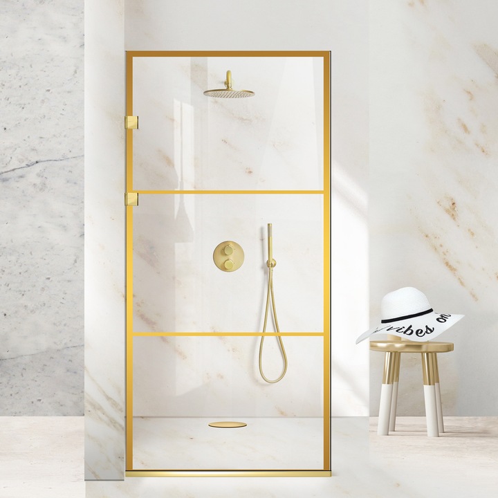 Aqua Elegance Gold 60x190 cm zuhanyfal, arany Vintage modell, víztiszta biztonsági üveg