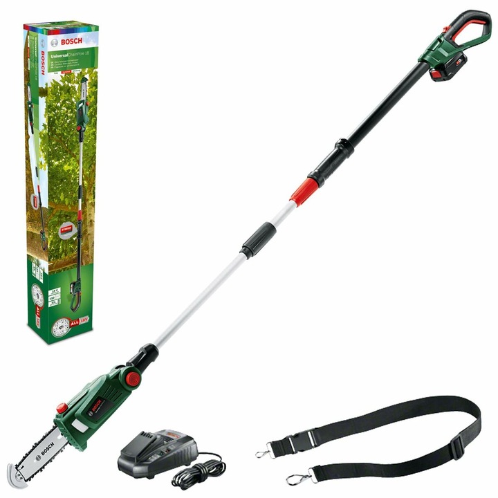 Fierastrau cu lant BOSCH UniversalChainPole 18, 200mm, 45W, verde/negru, cu acumulator
