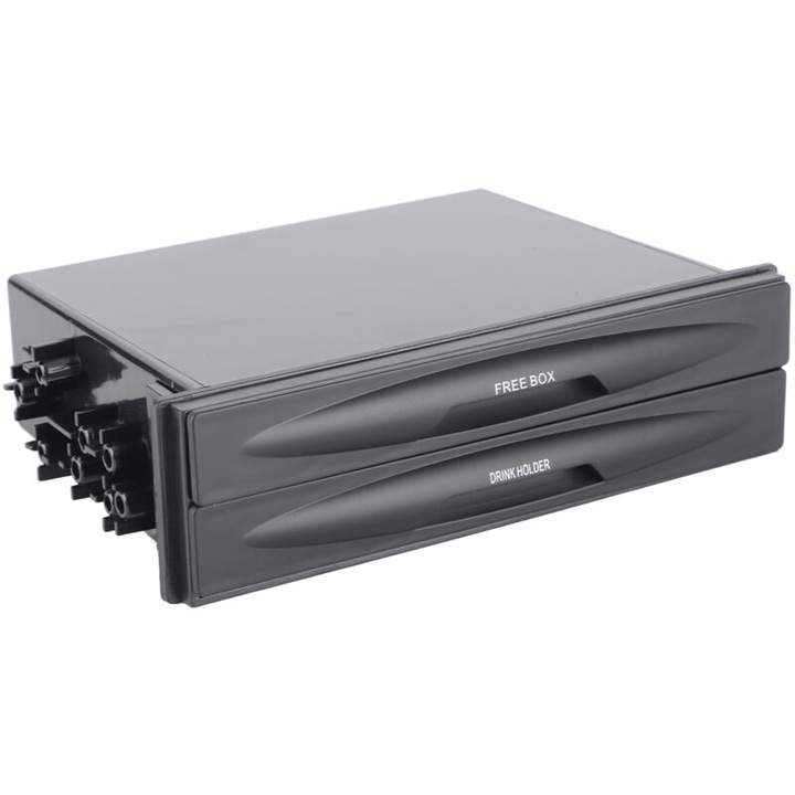 Suport auto multifunctional, cutie de depozitare cu suport pentru cana, negru, 175x125x45mm