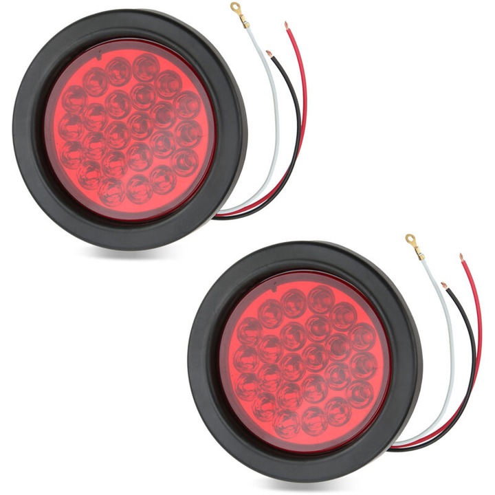 Set de 2 lumini spate rotunde 4 inch, 24 LED-uri, rosu, impermeabile