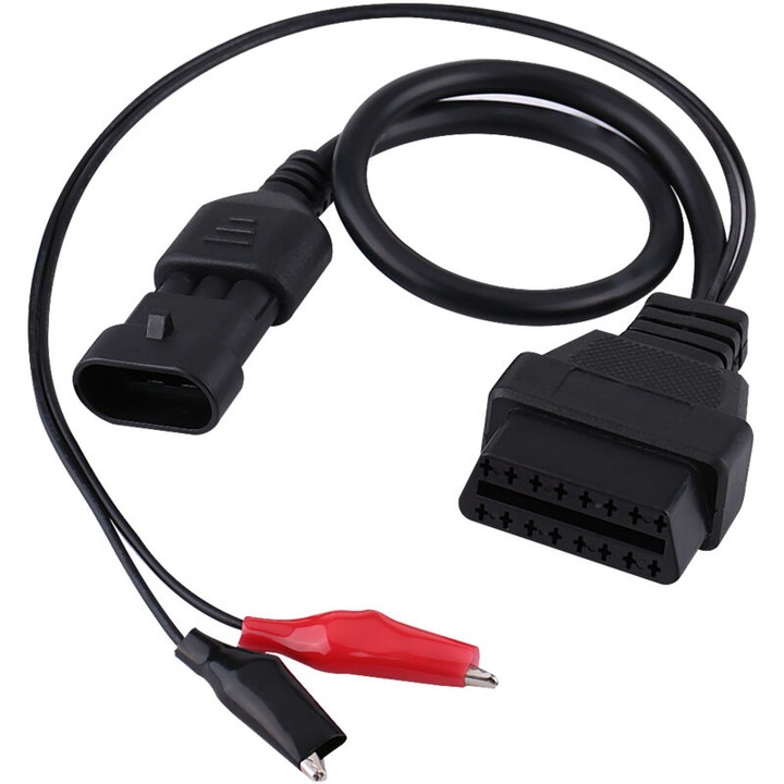 Cablu adaptor OBD2 3-pin la 16-pin, pentru Fiat, Lancia, Alfa Romeo, lungime 35cm, culoare neagra