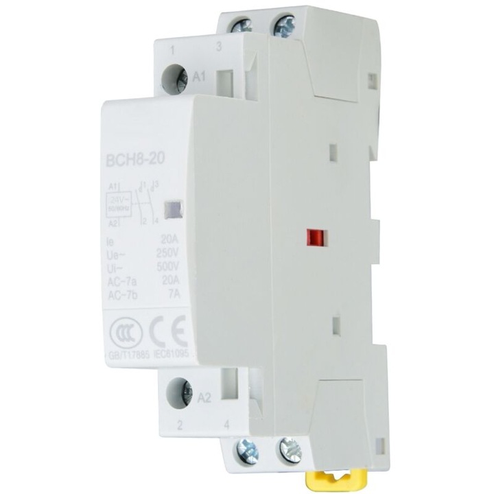 Contactor AC 2P 20A 24V/230V pentru aplicatii domestice, montare pe sina DIN