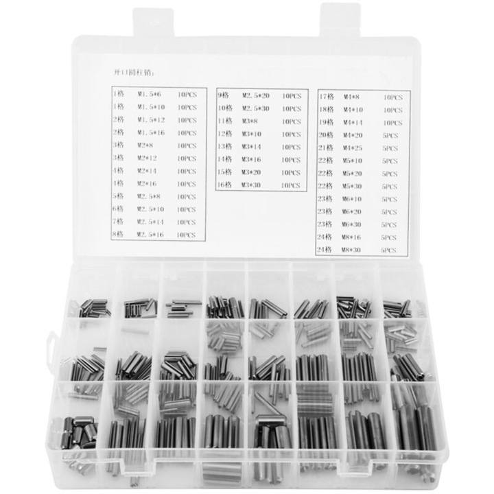 Set de pini cu arc, M1.5-M8, 280 buc, otel inoxidabil 304, cutie organizare