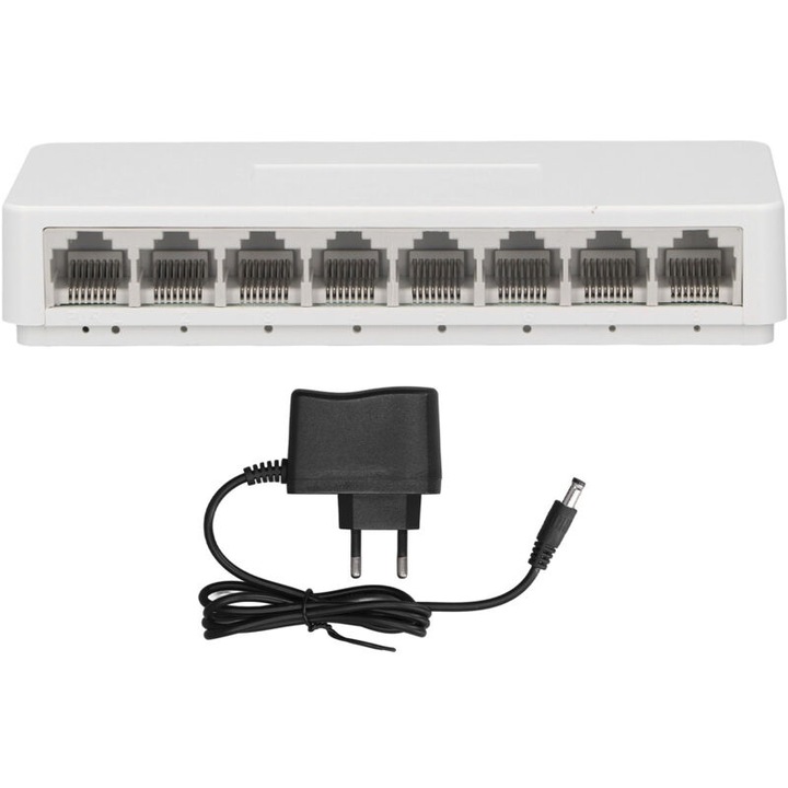 Суич Ethernet 8 порта, 10/100/1000 Mbps, ABS материал, пълен комплект