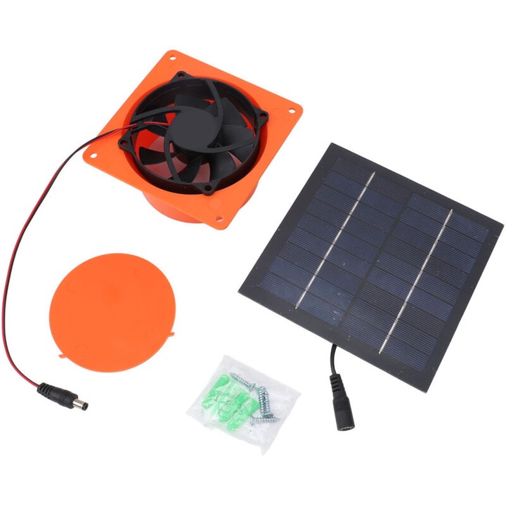Szolár szellőztető készlet elszívó ventilátorral, 20W-os monokristályos napelem, kerek terelőlemez, 12cm, üvegházhoz, lakóautóhoz és hajóhoz