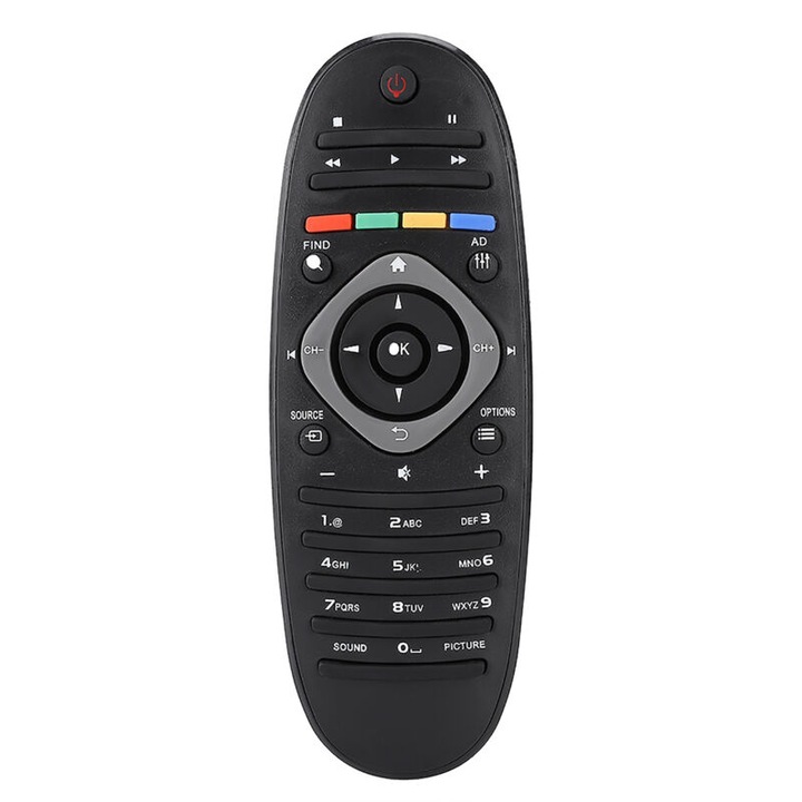 Telecomanda universala (remote) pentru televizoare, compatibila cu Philips, fara programare, compacta cu butoane de navigatie dedicate, negru, 1 bucata