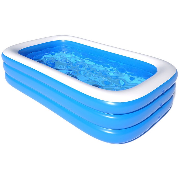 Piscina gonflabila pentru familie 210x150x60cm, albastra si alba, constructie robusta