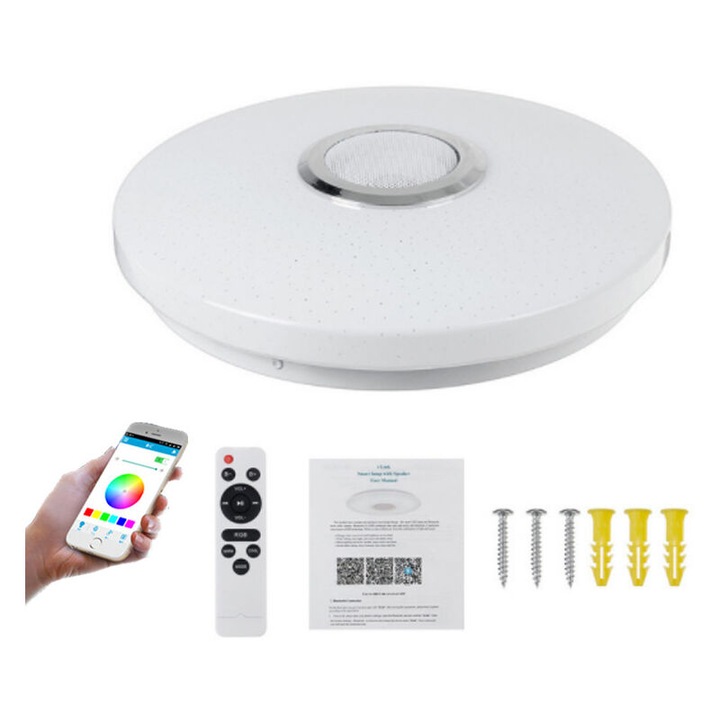 36W LED mennyezeti lámpa Bluetooth hangszóróval, távirányítóval, RGB, O30 cm