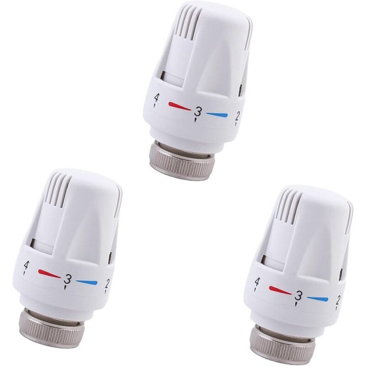 Set 3 capete termostatice pentru calorifere M30 x 1.5, 5 niveluri de modulare, protectie impotriva inghetului, material aliaj si plastic