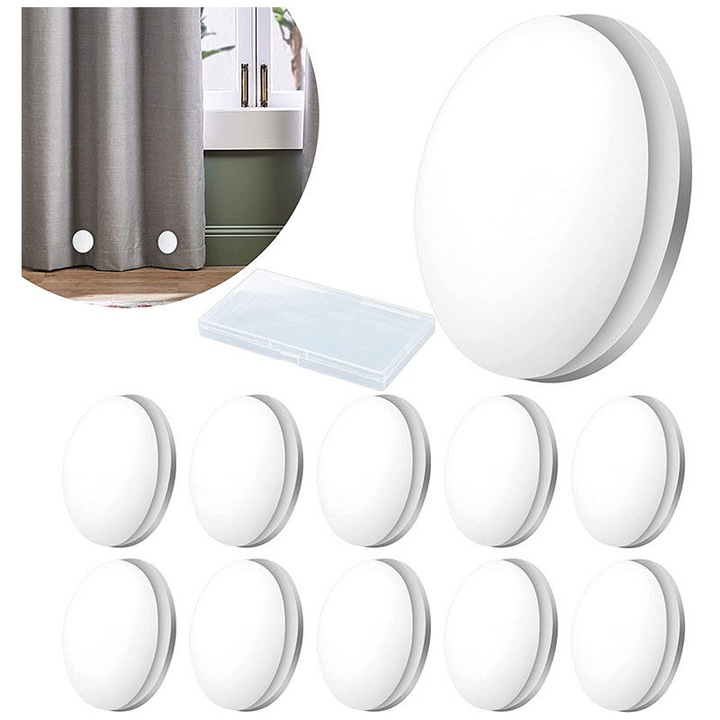 Set de 10 greutati magnetice pentru perdele, cauciuc, alb, rezistente la vant