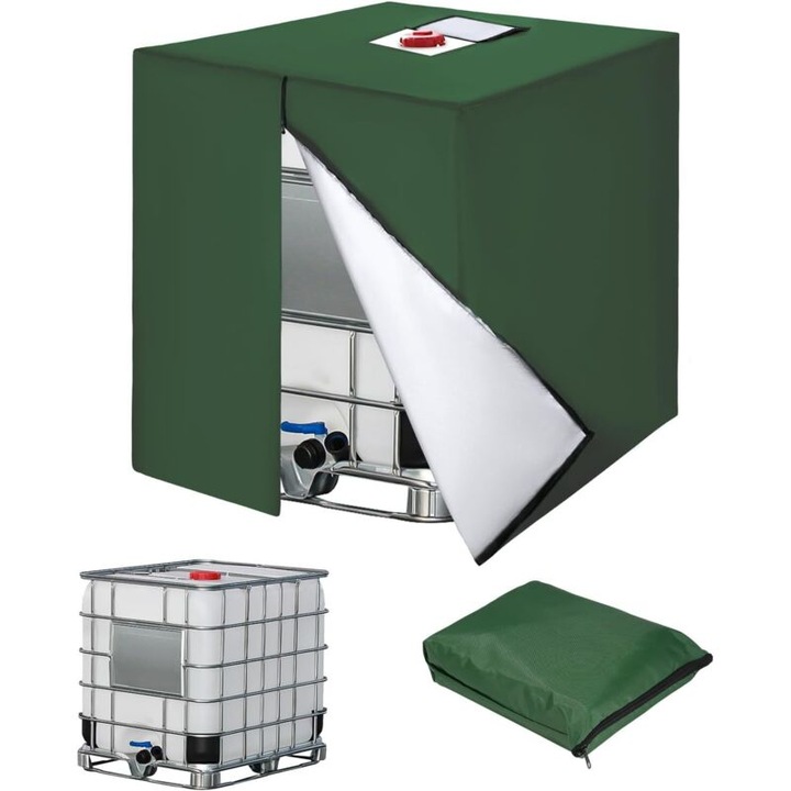 Védőhuzat 1000 literes IBC tartályhoz, vízálló, cipzárral, 120x100x116cm, zöld
