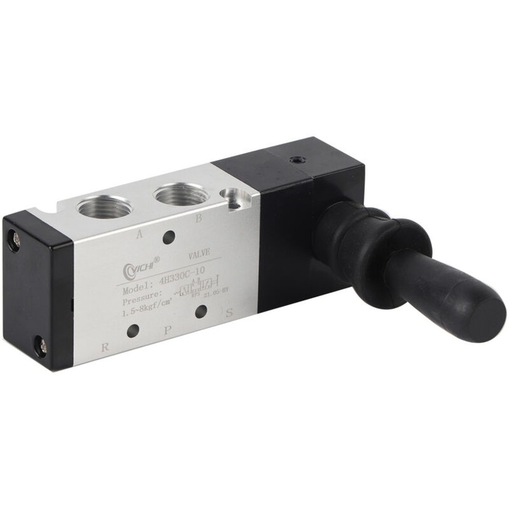 Supapa pneumatica de control manual, 5 porturi, 3 pozitii, 0-0.8 MPa, dimensiune compacta