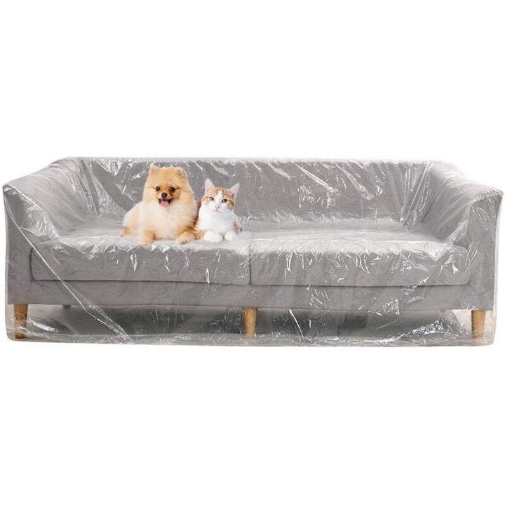 Husa protectie canapea si folie protectie mobilier, din plastic impermeabil, anti-praf, rezistenta la mucegai, transparent, 2m x 3m