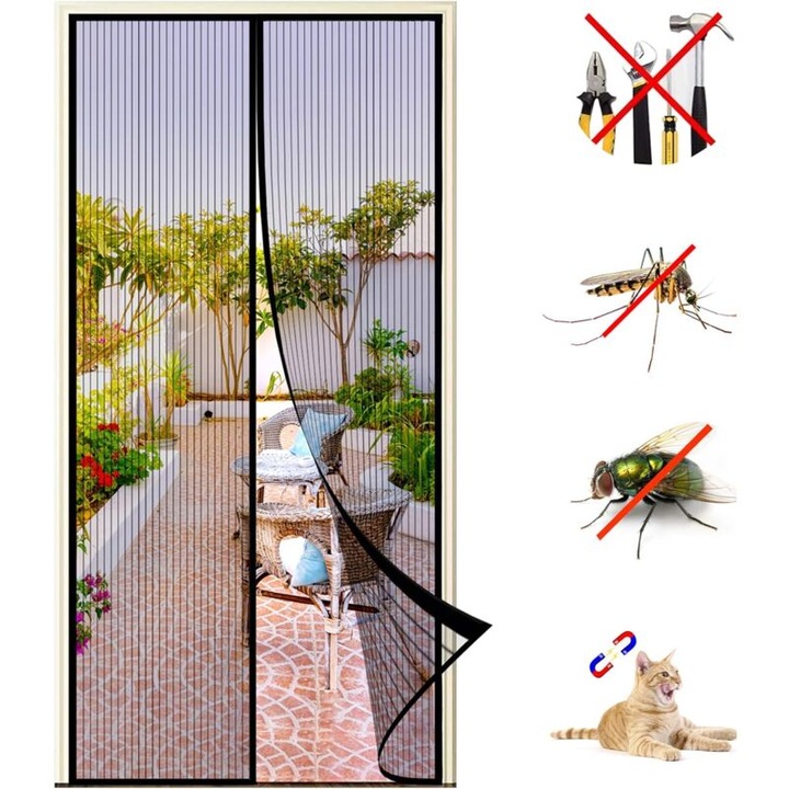 Plasa usa magnetica anti-tantari 150x220cm poliester negru
