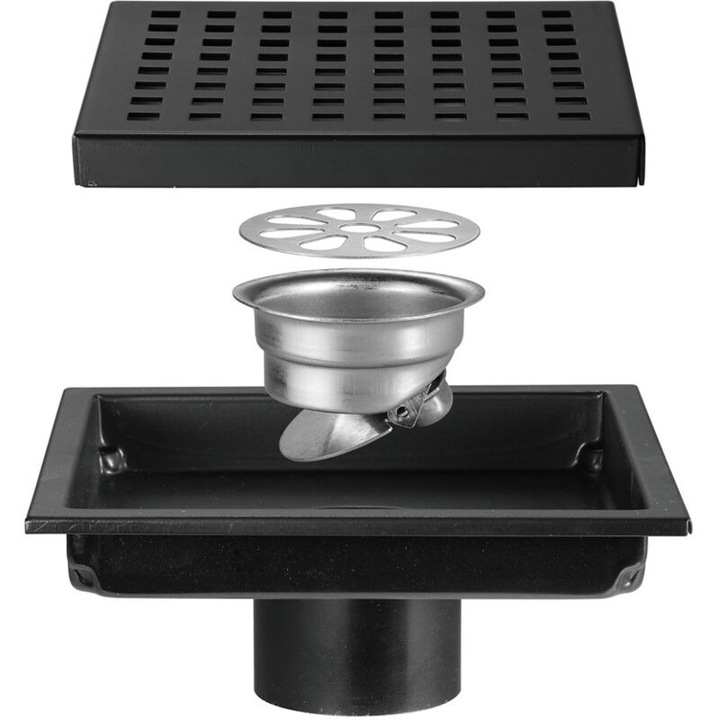Sistem de scurgere, 15x15cm, otel inoxidabil, design patrat, usor de instalat, set de scurgere pentru baie