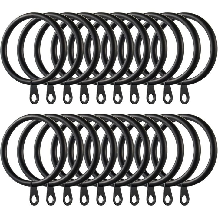 Set de 60 inele pentru perdele cu ochiuri fixe, metalice, diametru interior 3.8 cm, negru