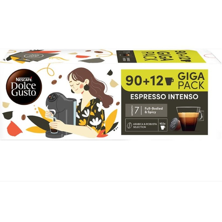 Комплект кафе капсули, NESCAFÉ® Dolce Gusto® Espresso Intenso, Promo pack 90+12, 102 напитки, 714 g