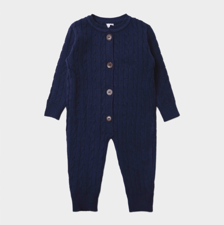 Rampers bleumarin, tricot moale, picioare - 69875, Albastru inchis