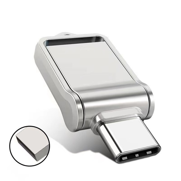 Stick Memorie USB, Kraftverdia, 2TB/2000GB, USB Type-C, Compact si usor de transportat, Plug and Play, argintiu