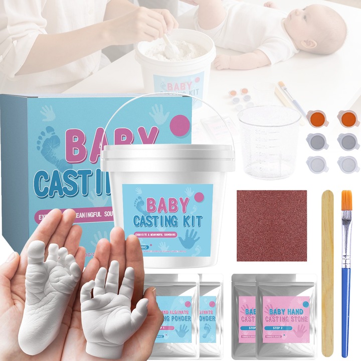 Wacorresi® baba kéz- és láblenyomat készítő készlet, Ideális ajándék keresztelőre, születésnapra és babaváró bulira, Komplett szett címkékkel, pigmenttel és díszdobozzal, Elegáns design, Fehér