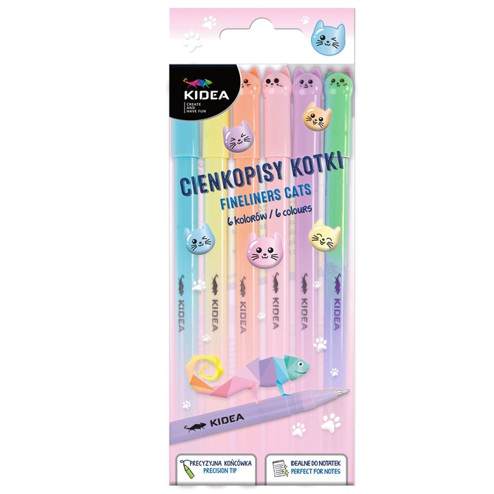 Комплект от 6 маркера Kidea с котешки глави, многоцветни, 6,8x15,5x1,1см