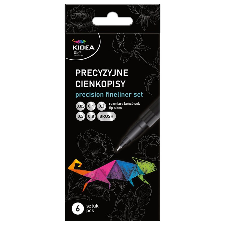 Kidea finom tűfilc készlet, 6 darab, 0,05-0,8 mm, fekete, 7,2x14,4x1,5 cm