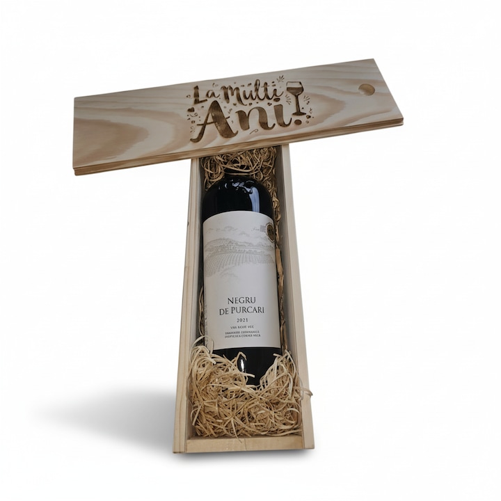 Pachet Cadou Vin Negru De Purcari in Cutie de Lemn Personalizata 13%, 0.75L